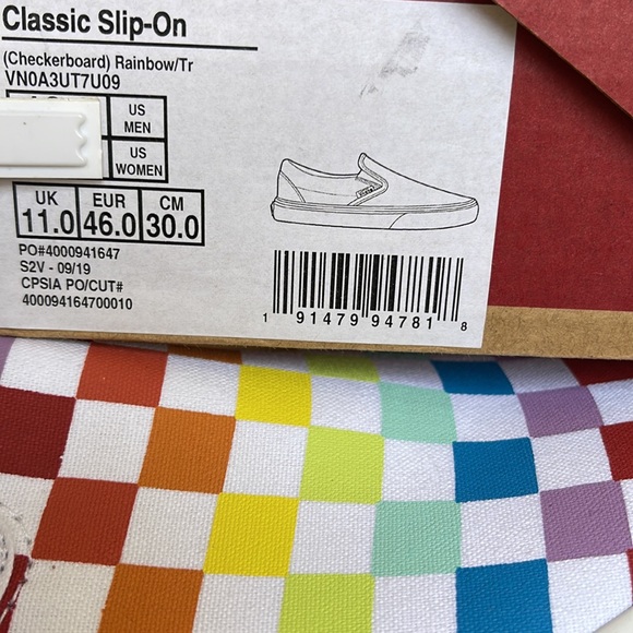 Vans Classic Slip On Checkerboard Rainbow/True White sneakers WMNS - Picture 16 of 16
